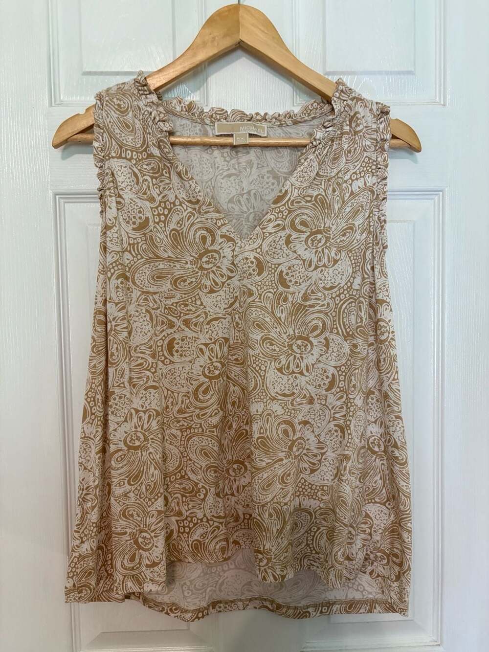 Micheal Michael Kors Sleeveless Paisley Ruffle Trim Top P/XL